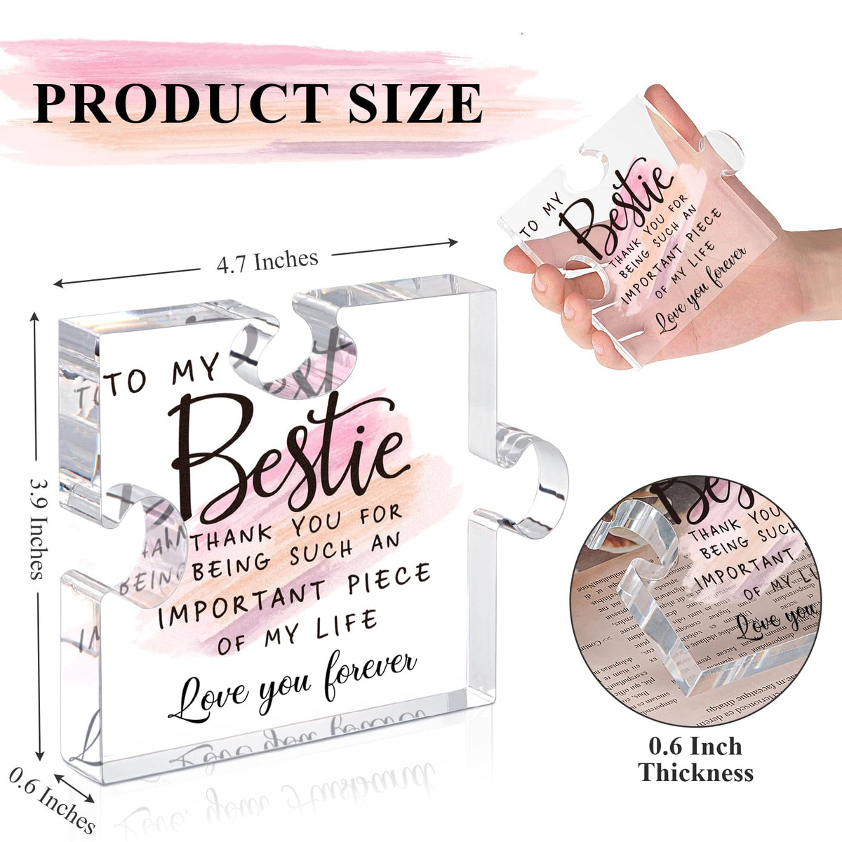 Bestie Gifts for Women Friendship - 0.6" Thickness Acrylic Puzzle & Gift Box,Gifts for Friends Female,Friend Keepsake for Women Birthday,Bff Soul Sister Work Bestie Gift for Thankgiving Present