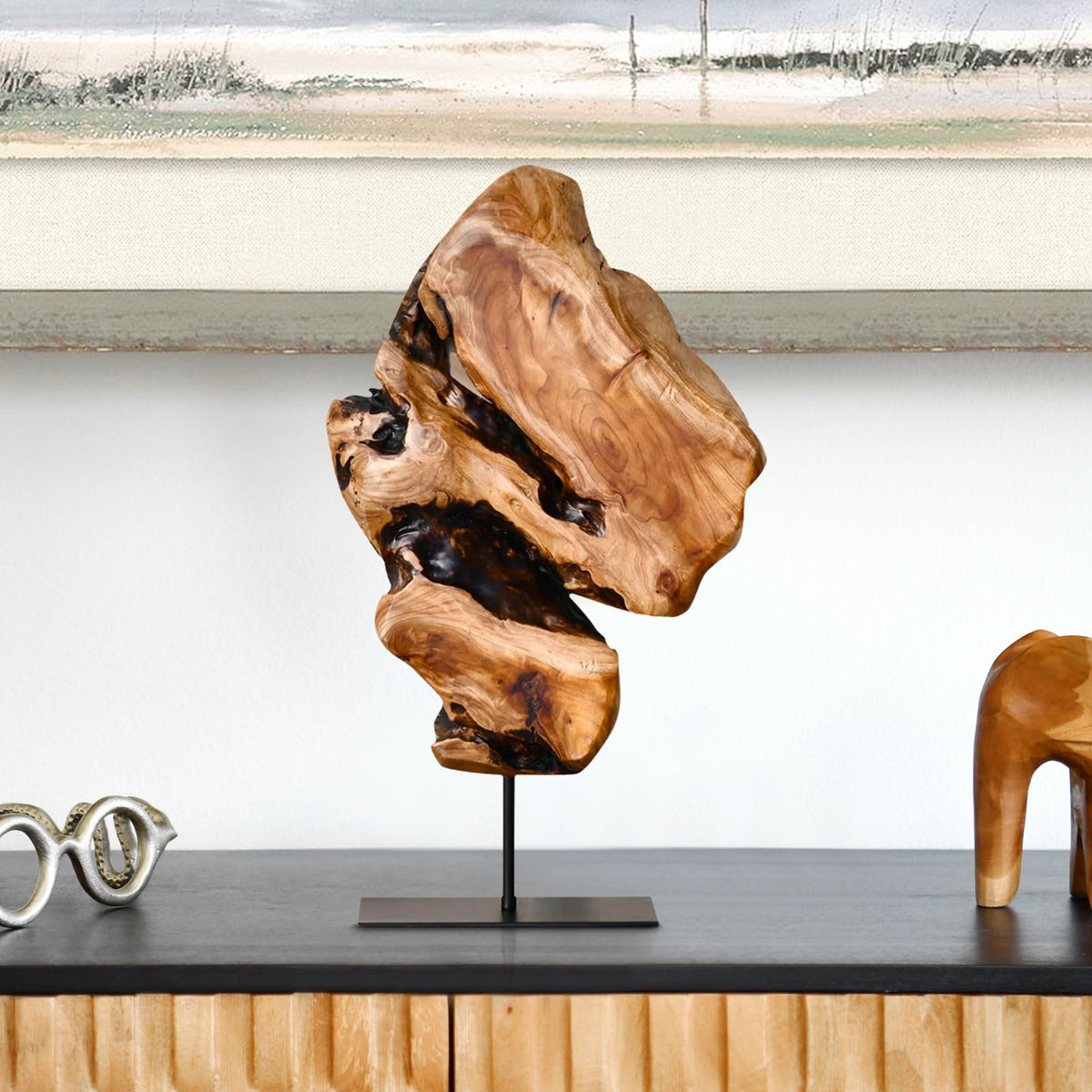 WELLAND Irregular Cedar Wood Sculpture 8.75" W x 1.75" D x 17.75" H Natural Edge Tabletop Statues, Handmade Ornaments, Décor for Living Room, Home Office, Bedroom,