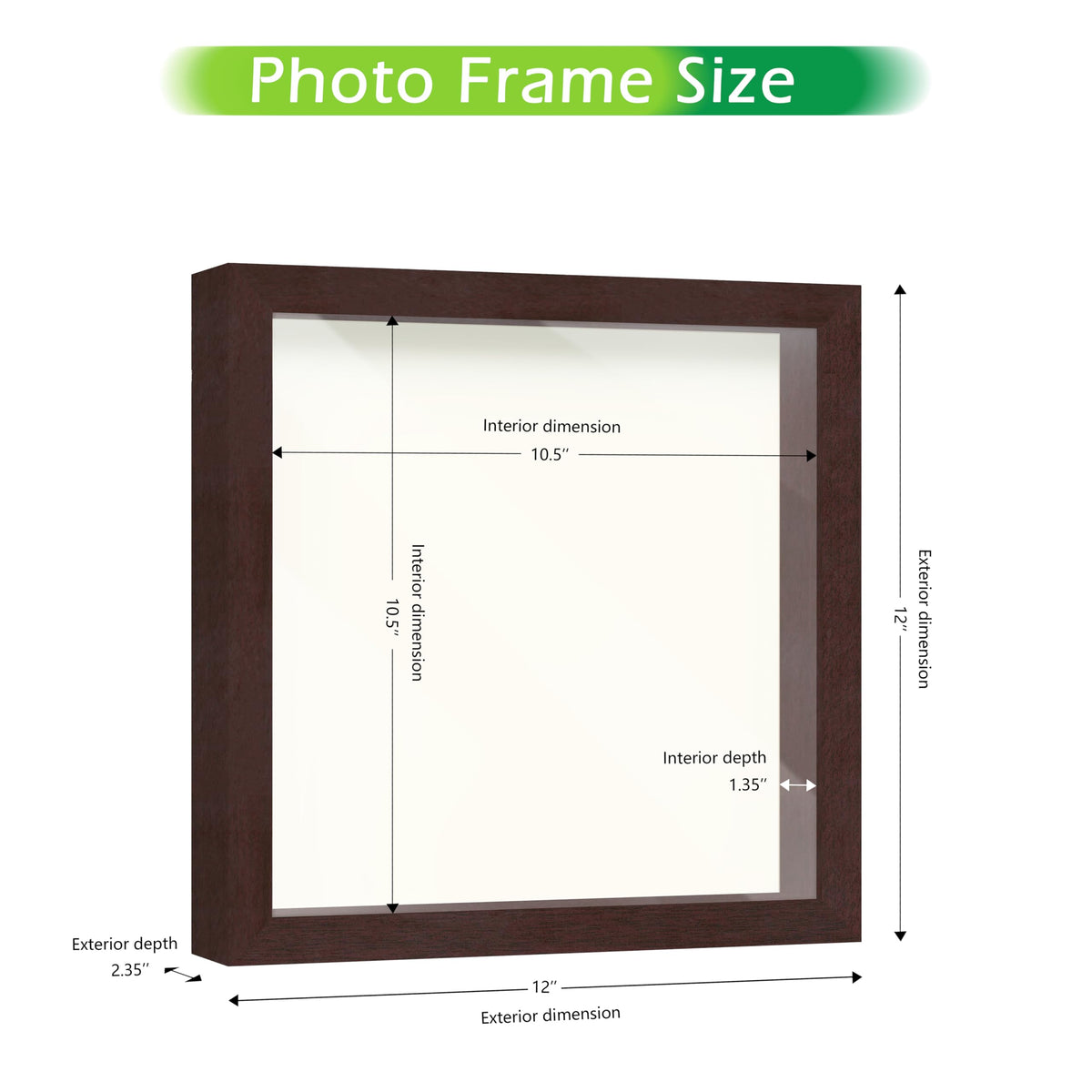 FrameWorks 11' x 11' Mahogany Wooden Shadow Box Frame Display Case with Soft Felt Back, Tempered Glass, Elegant White Ball Push Pins