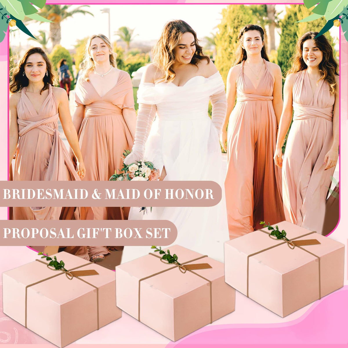 73pcs Bridesmaid Gifts Set Of 6 Pink，Maid of Honor Proposal Box Gift,Scented Candle Salt Ball Makeup Bag Rectangular Hair Clip Bridesmaids Scrunchies Knot Bracelet Bridal Shower Wedding Party