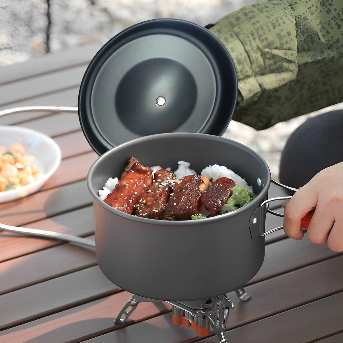 Camping Cooking Set,7Pcs Camping Pan Set for Backpack Cookware Pot and Pans Set, Survival Cooking Kit for Hiking Cooking Gear Outdoor Cooking and Picnic,Hiking, Picnic (Orange)