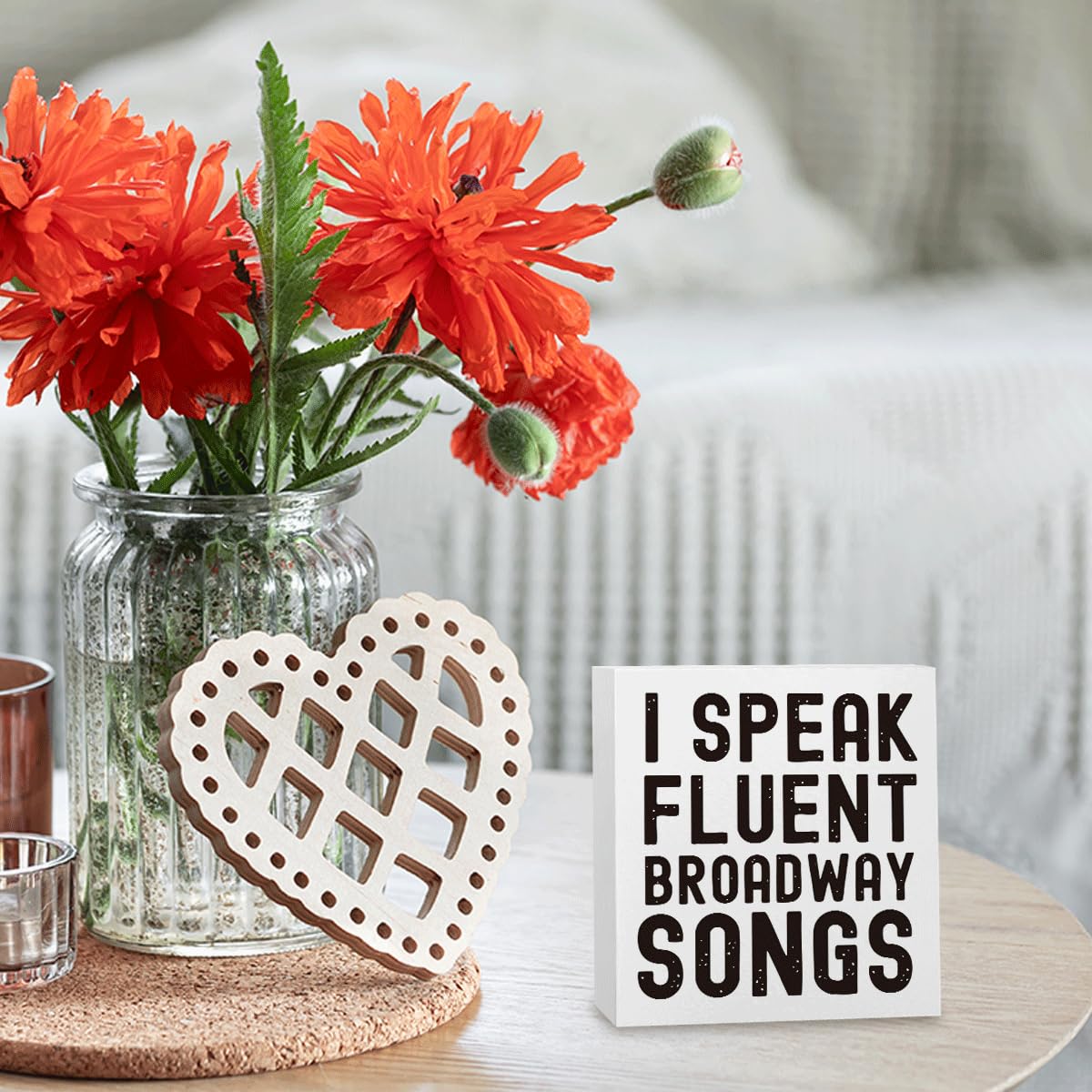 Musical Lover Actor Gift I Speak Fluent Broadway Songs Office Bedroom Room Decor Wooden Box Block Plaque Wood Products Sign for Desk Table Tabletop Decor 5 x 5 inches Tub2205