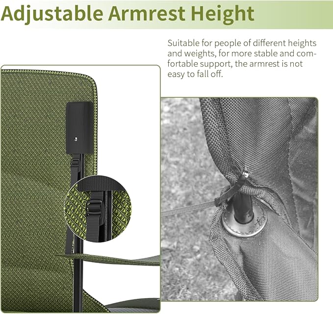 Heavy Duty Folding Chair 500LB Capacity, Oversized Camping Chairs with Cup Holder, Cooler Bag & Storage Pouch, Double-Layer Fabric, Outdoor Chairs for Sports, Lawn Chairs (1, Black Green, Extra Large)