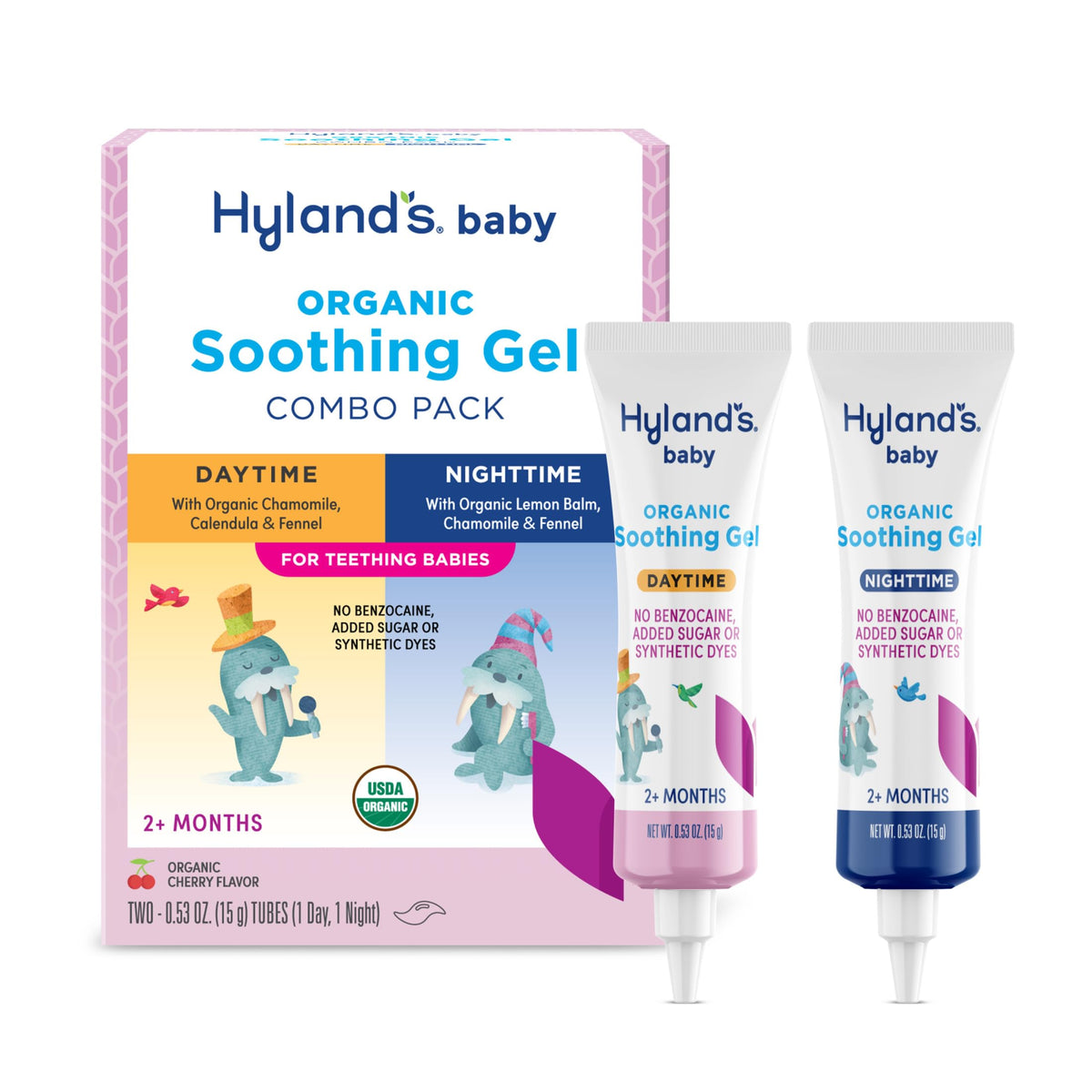 Hyland's Baby Organic Day and Night Soothing Gel Combo Pack, Cooling Gel for Oral Discomfort, Easy-to-Apply, Ages 2 Months and Up, 1.06 Ounce (2 Tubes of 0.53 oz.)