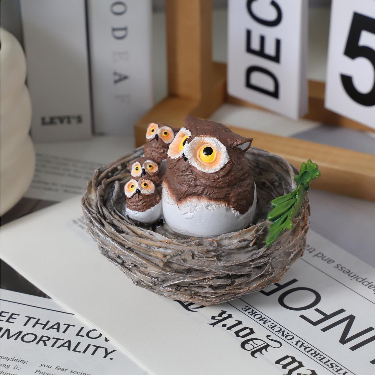 Resin Owl Family Nest Figurine, Cute Owl Garden Figurine Home Office Decor, Rustic Farmhouse Decor for Shelf - Thank You Gifts for Mom Grandma