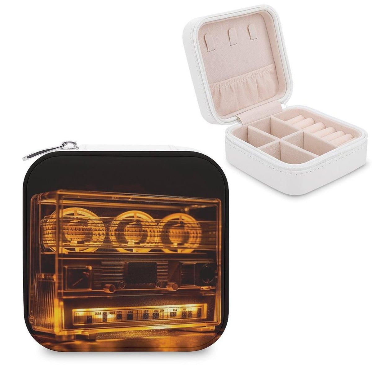 QWJKM Illuminated Audio Tape Jewelry Box for Women Travel Jewelry Case Portable Jewelry Case Organizer Small Leather Jewelry Storage Boxes for Rings Necklaces Bracelet Gift