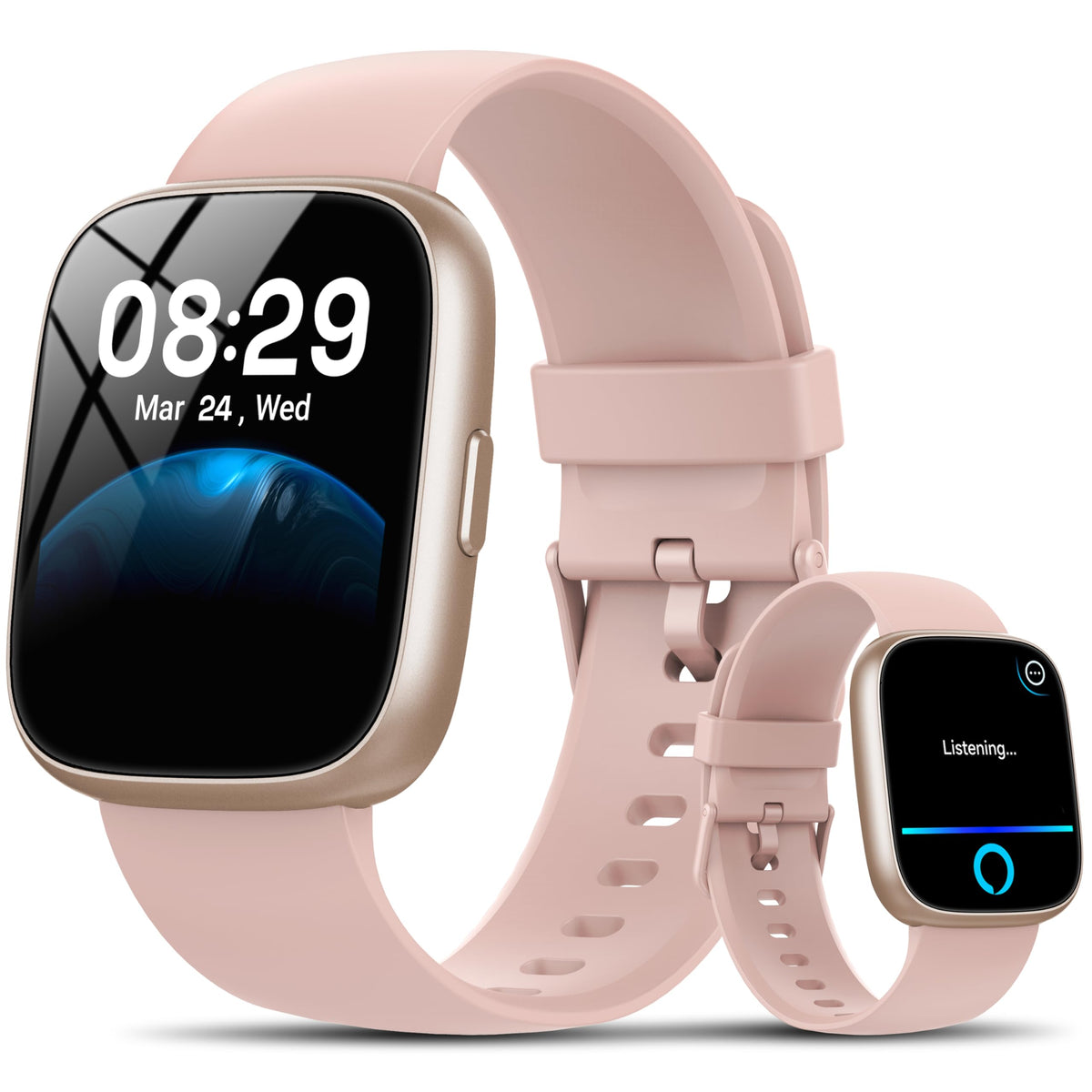 Smart Watch with Alexa Built-in, 1.83" HD Touchscreen Fitness Tracker with Bluetooth Calling, Fitness Watch with Heart Rate/Sleep Monitor/120+ Sports, IP68 Waterproof Smartwatch for Android iOS, Pink