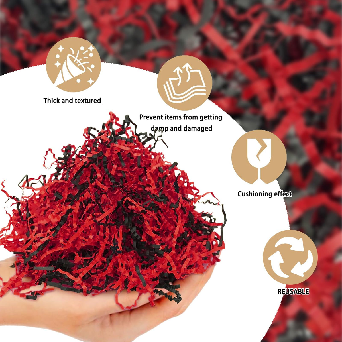 Zankubom 1 LB Crinkle Cut Paper Shred Filler Great for Gift Wrapping, Basket Fillers, Birthday, Gift Wrapping, Fiesta Stranger, Halloween Christmas Party Decor Filling Supplies Black Red