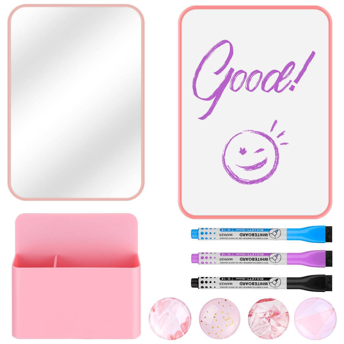 HAUTOCO Locker Accessories Kit, Back to School Essentials 10 Pieces Locker Organizer Supplies for School Work, Includes Whiteboard, Mirror, Magnetic Dry Erase Markers Holder and More, Pink