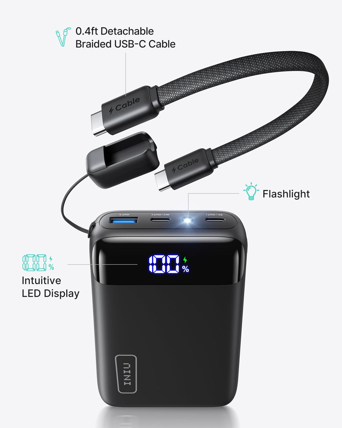 INIU Power Bank, Smallest 20000mAh Portable Charger with USB C Cable, 22.5W PD Fast Charging Phone Battery Pack, LED Display Powerbank for Travel Xiaomi iPhone 17 16 15 14 Samsung S25 Google iPad etc