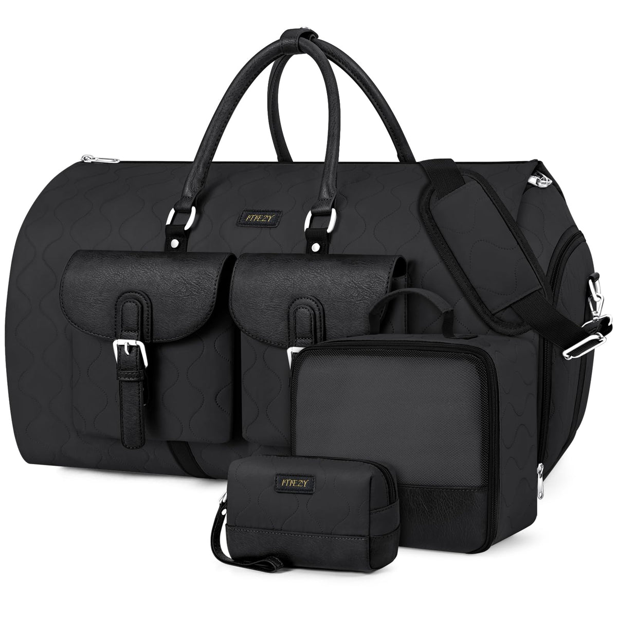 Garment Duffel Bag for Travel - ITIEZY Convertible Carry on Garment Duffel Travel Bag for Women Men Large Weekender Bag with Shoes Pouch 2 in 1 Hanging Suit Travel Duffel Bag 3pcs Set