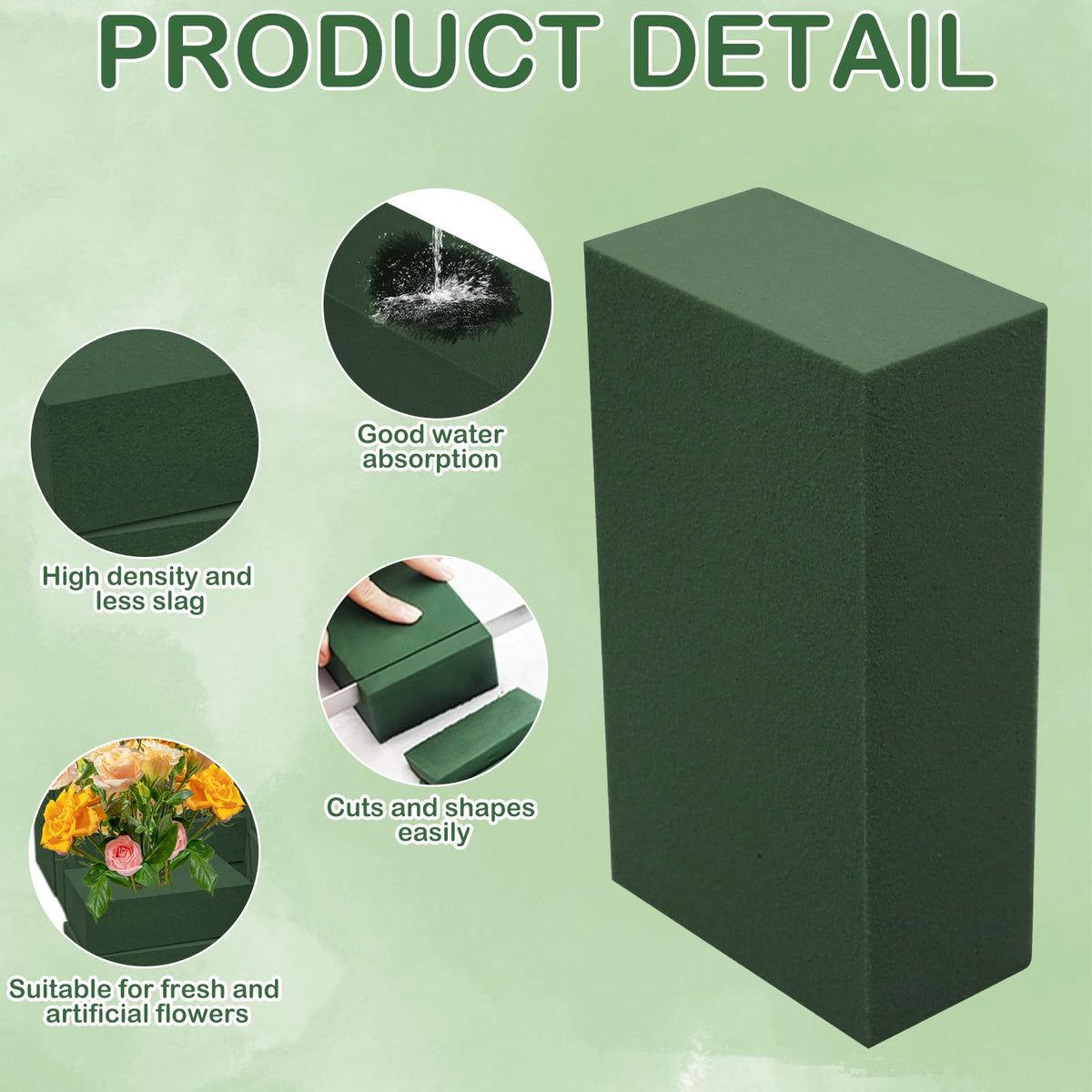 40Pcs Floral Foam Blocks, Floral Foamused for Plant Foam and Flower Green Floral Foam Blocks for Dried and Fresh Flowers Florist Foam Dry Foam for Artificial Flowers Supplies 5.5 X 3.2 X 1.8 in