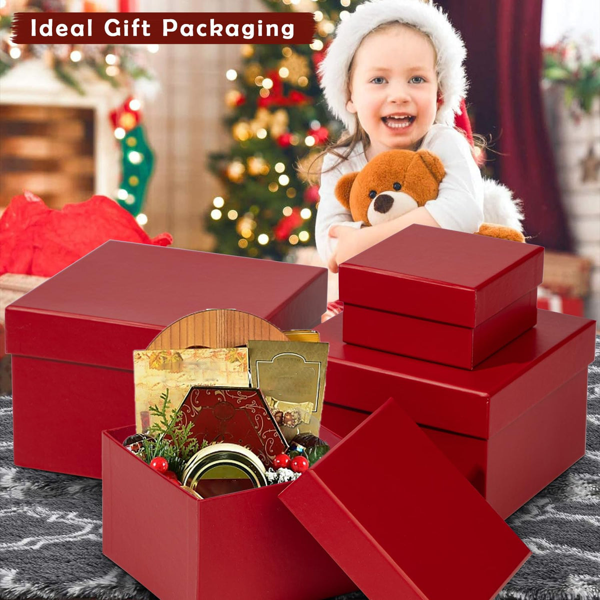 Oairse Gift Boxes for Presents Red Gift Boxes with Lids Nested Box with Lid 4 Packs Small Box Set for Bridesmaid, Proposal, Wedding, Birthday, Baby Showers