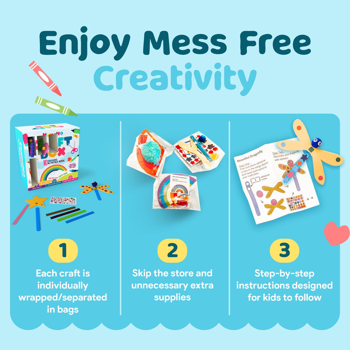 Mumaloo Craft Box for Kids - 10 Creative Arts and Crafts for Kids Ages 4-8, Fun, No Mess Educational Preschool & Homeschool Art Projects, Toddler Crafts Kit Supplies, 3 4 5 6 7 8 Year Old Girls & Boys