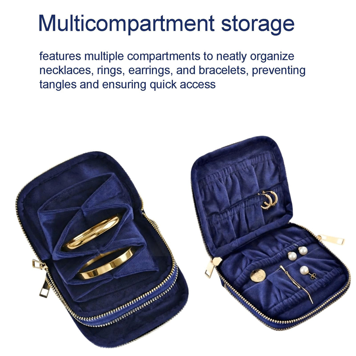 Qonio 2-Layer Travel Jewelry Case Pouch - 11 Pocket Vintage Organizer, Anti-Tangle Small Jewelry Bag for Women Necklaces Earrings Rings,Royal blue