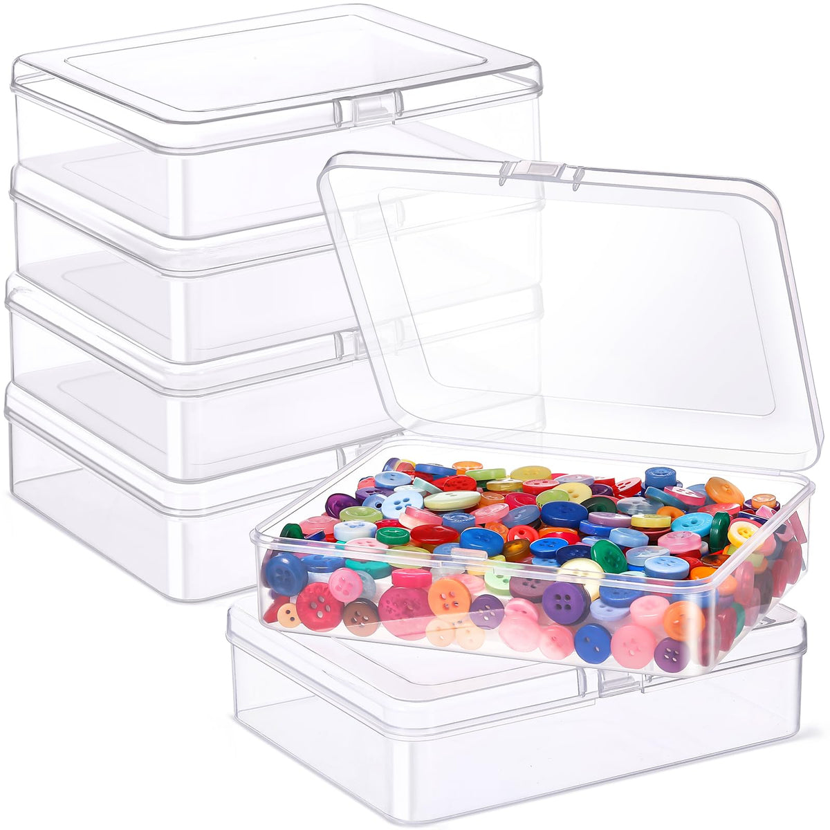 Jetec 6 Pieces Mini Plastic Clear Beads Storage Containers Box for Collecting Small Items, Beads, Jewelry, Business Cards, Game Pieces, Crafts (5 x 4 x 1.3 Inch)