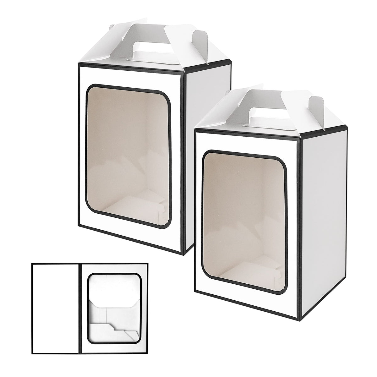 Large Gift Boxes, 10 Pcs Tote Paper Bags with Transparent Window, 9.8 x 7 x 5.1" Flower Bouquet Paper Gift Bags with Handles - White