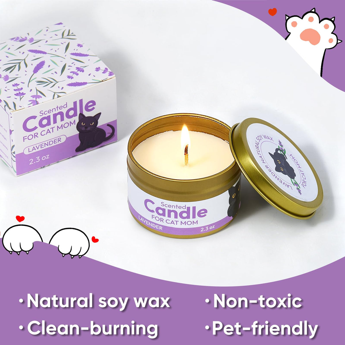 Cat Lover Gifts for Women, Valentine's Gift Box with Glass Cup, Socks, Candle, Tote Bag & Greeting Card | Unique Cat Themed Presents for Birthday, Mother’s Day gifts，