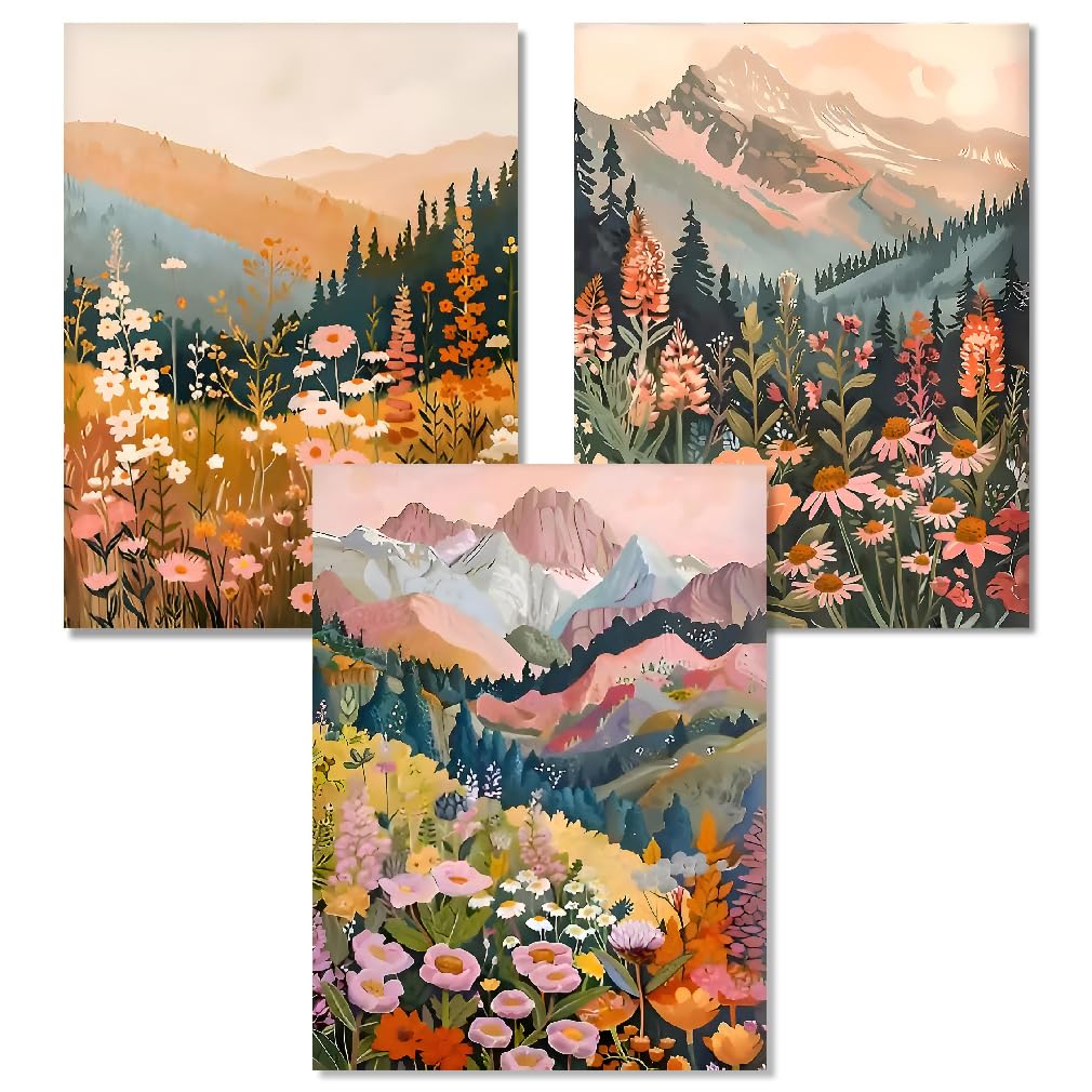 Mountain Diamond Art Kits for Adults - 3 Pack Landscape Flowers Diamond Painting for Beginners, Diamond Dots Round 5D Full Drill Paintings with Diamonds Gem Art and Crafts Home Decor 12x16inch