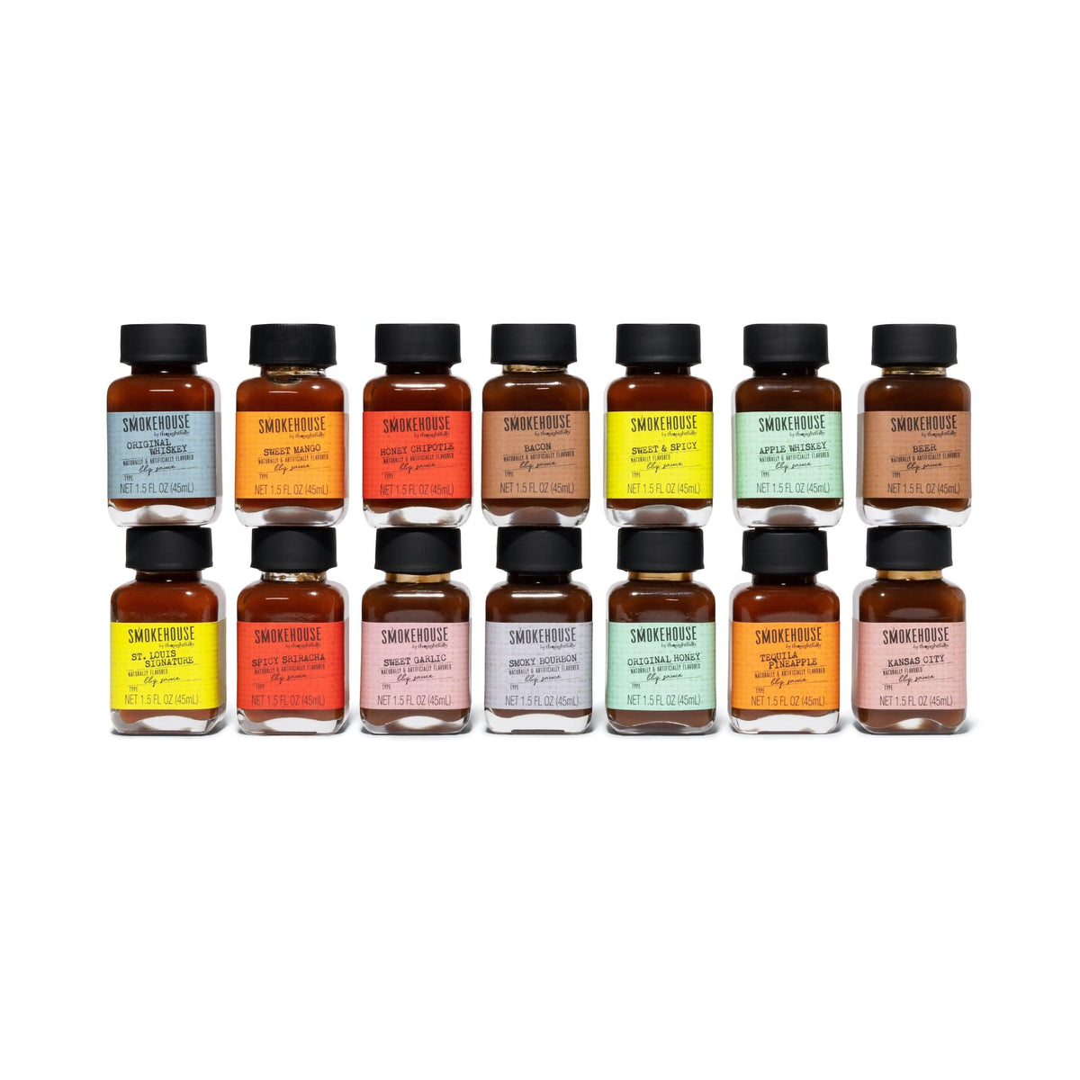 Smokehouse by Thoughtfully, Gourmet BBQ Sauce Sampler Variety Pack in Glass Bottles, Vegan and Vegetarian, Flavors Range from Full-Bodied Pitmaster Classics to Foodie-Inspired Creations, Pack of 14