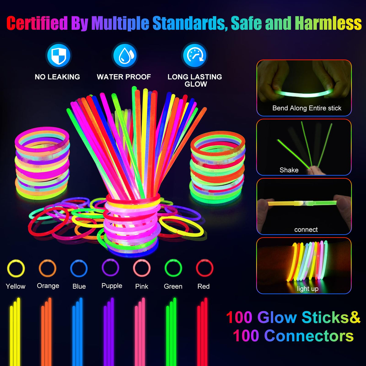 SHQDD 158 PCS Glow in the Dark Party Supplies, 14PCS LED Glasses, 30LED Finger Lights, 14LED Light Hairs and 100PCS Glow Sticks Bracelets, Neon Party Favors for Wedding, Concert, Birthday, New Year
