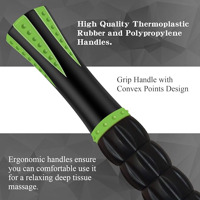 Muscle Roller Massage Roller Stick for Athletes, Help Reducing Muscle Soreness Cramping Tightness Leg Arms Back Calves Muscle Massager（Green - Black- 18 inch）