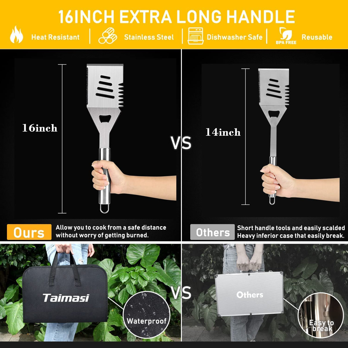 34Pcs Grill Accessories Grilling Gifts for Men, 16 Inches Heavy Duty BBQ Accessories, Stainless Steel BBQ Tools with Thermometer, Grill Mats for Backyard, BBQ Gifts Set for Men Women