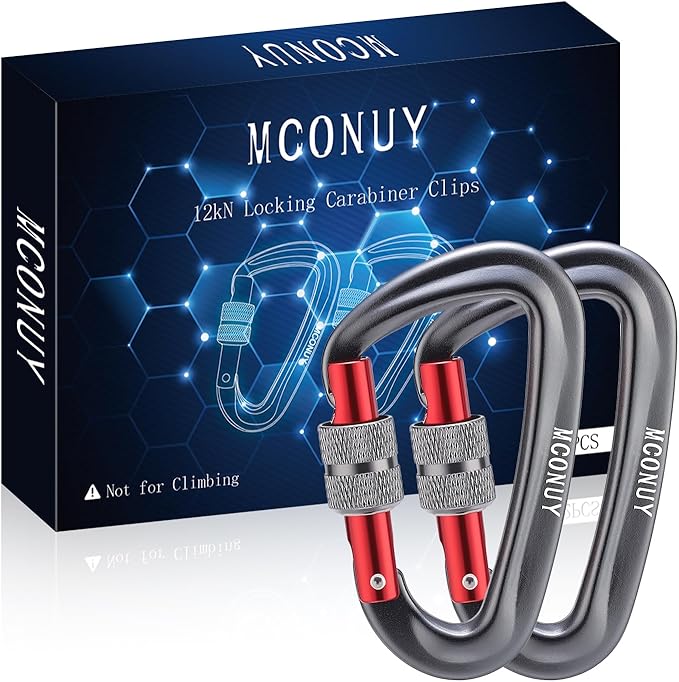12kN Locking Carabiner Clips, Small Aluminium Carabiners Keychain, Heavy Duty Caribeaners for Camping, Hiking, Hammocks, Swings, Dog Leash, 2 Pcs