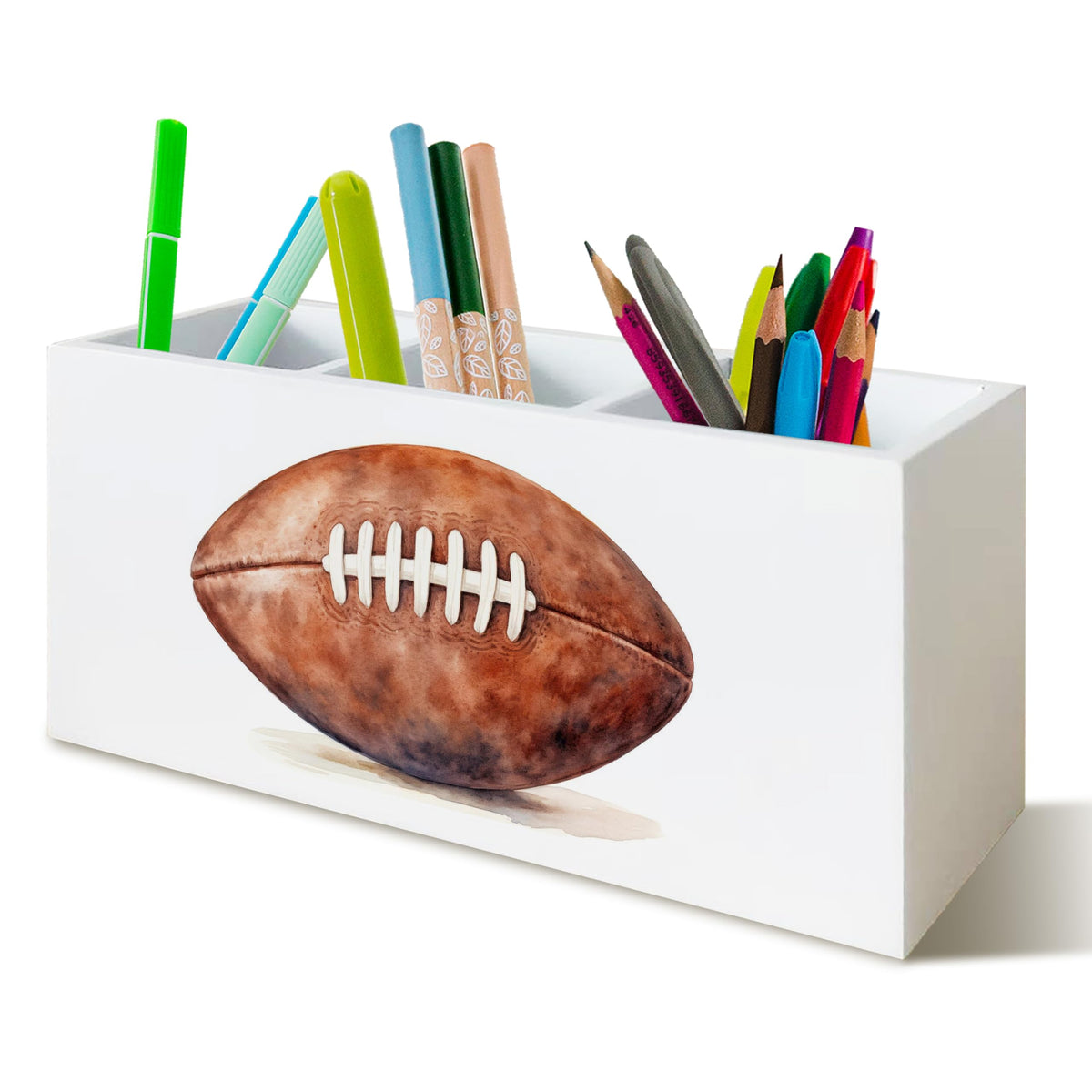 YTRGI American Football Pen Pencil Holder Organizer for Desk, Gifts for Football Fan Lovers Players Wooden Box Block Sign for Home Office Tabletop Decor