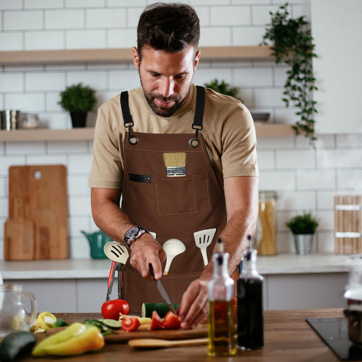 WEARXI Aprons for Men, Woodworking Apron with Tool Pockets, Canvas Work Apron for Woodworkers, Mechanics, Blacksmiths, Carpenters S-XXXL, Mens Aprons Gifts for Dad, Gifts for Father Day, Dad Gifts