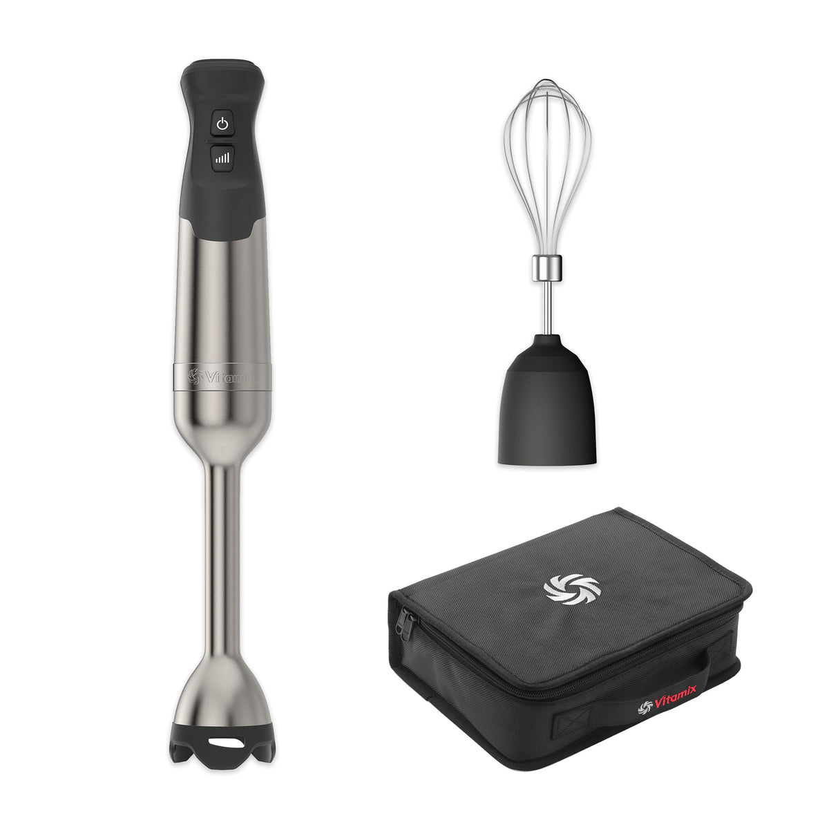 Vitamix 5-Speed Immersion Blender 3-Piece Bundle with Whisk Attachment and Storage Case, Professional-Grade Hand Blender with 625-Watt Motor and Stainless-Steel Blade, Stainless Steel/Black