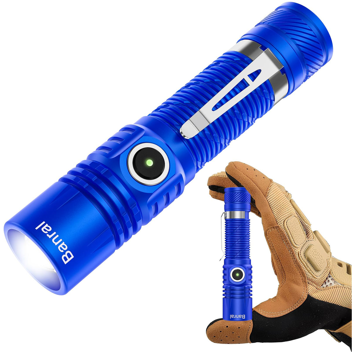 Banral Rechargeable Tactical Flashlights, High Lumens Small Mini USB-C LED Flashlight, Compact EDC Flash Light, 4 Modes&Memory Function, Waterproof Pocket Lights for Home,Camping,Emergency (1, Blue)