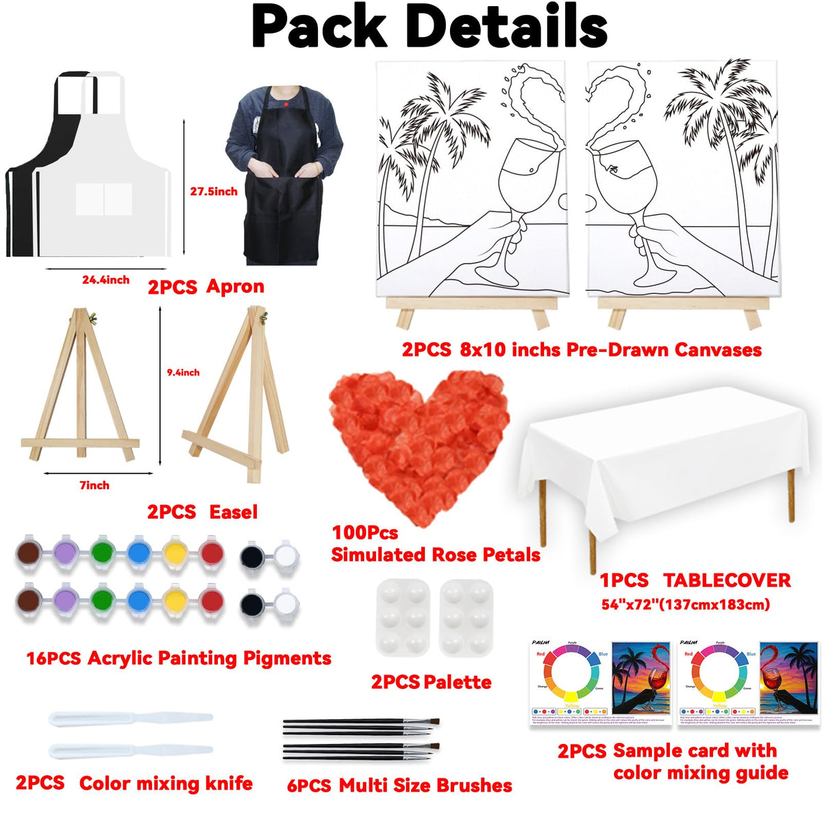 PAILIM 2 Pack Sip and Paint Kit for Adults Couples Painting Kit Pre Drawn Canvas to Paint at Home Date Night Party Favor Supplies Art Painting Set Couples Activity 8x10 Seaside Clink Glasses