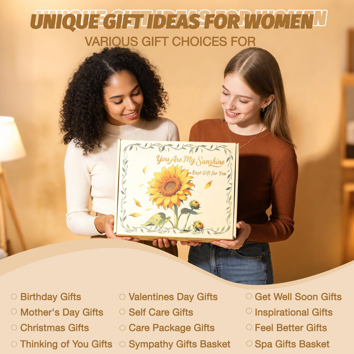 11Pcs Sunflower Birthday Gifts for Women, Get Well Soon Gift Baskets with Spa Gift Set,Inspirational Sunflower Self Care Package, Thinking of You Unique Gifts for Mom Sister Wife