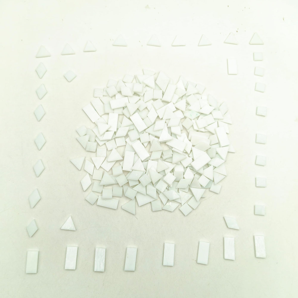 4 Shapes Mixed Glass Mosaic Tiles,Square+Diamond+Triangle+Rectangle 220 PCS Stained Glass Mosaic Pieces for Handmade Art Crafts and Home Decoration (White)