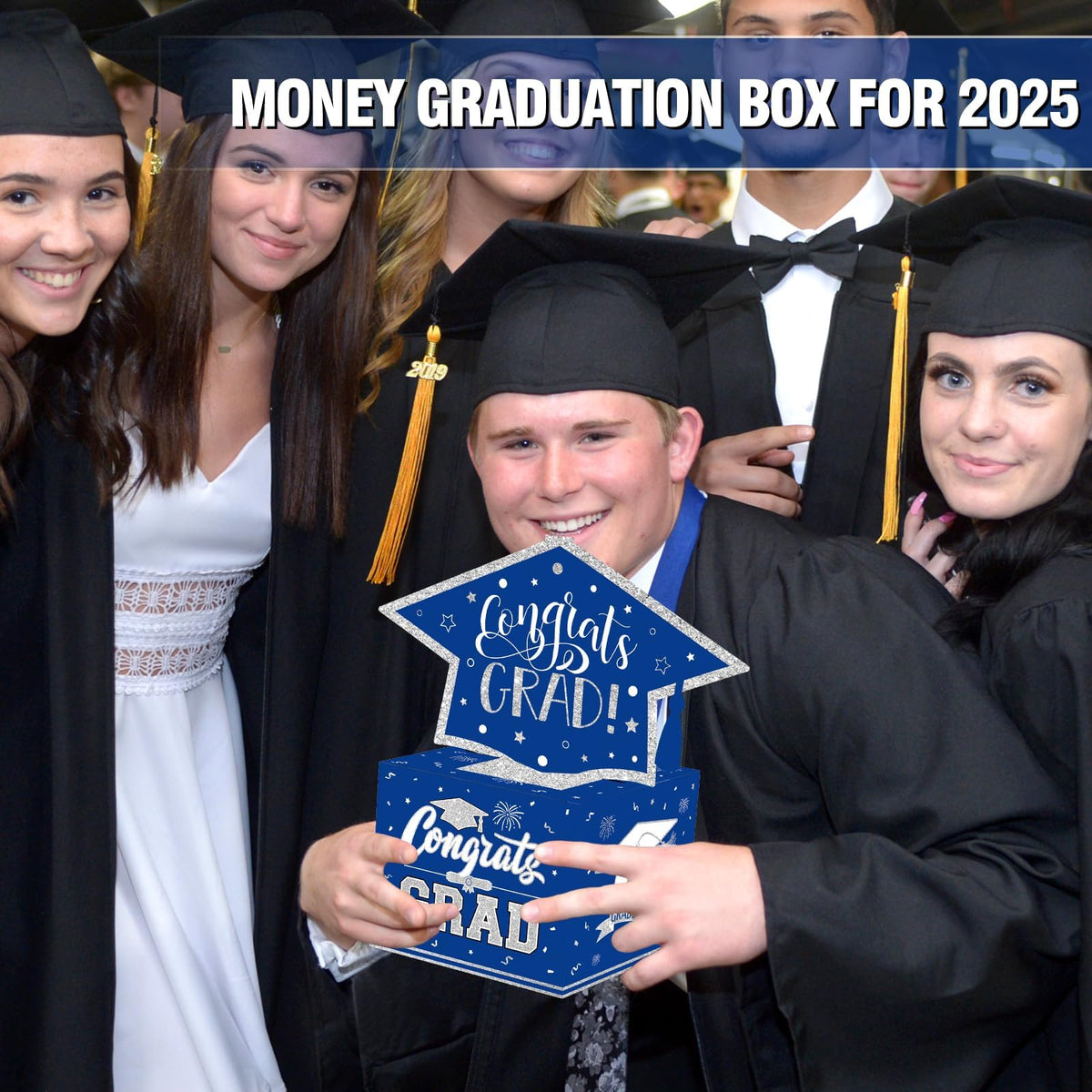 VABAMNA Class of 2026 Graduation Money Box for Cash Gift Pull, Funny Surprise DIY Cash Gift Idea Kit Graduation Money Holder for Boys Girls College High School Congrats Grad Party Favors, Blue Silver