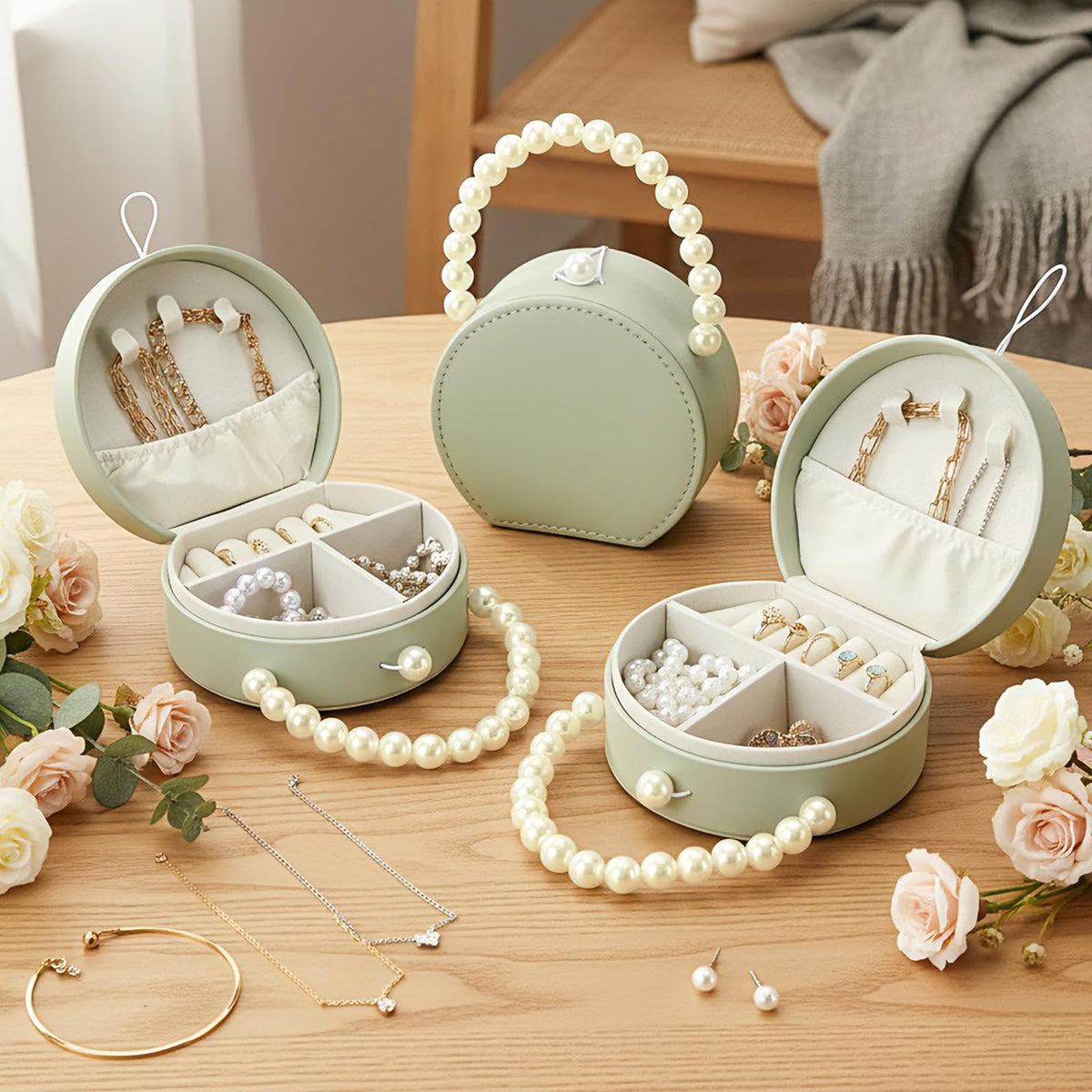 Weysat 8 Pack Travel Jewelry Case Gifts Box Bulk Mini Bridesmaid Jewelry Box Earring Storage Organizer Women Proposal Gifts(Sage Green)