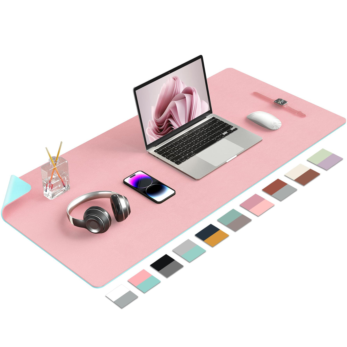 Desk Mat Large Protector Pad - Multifunctional Dual-Sided Office Desk Pad,Smooth Surface Soft Mouse Pad, Waterproof Desk Mat for Desktop, Pu Leather Desk Cover for Office/Home(Pink, 36" x 17")