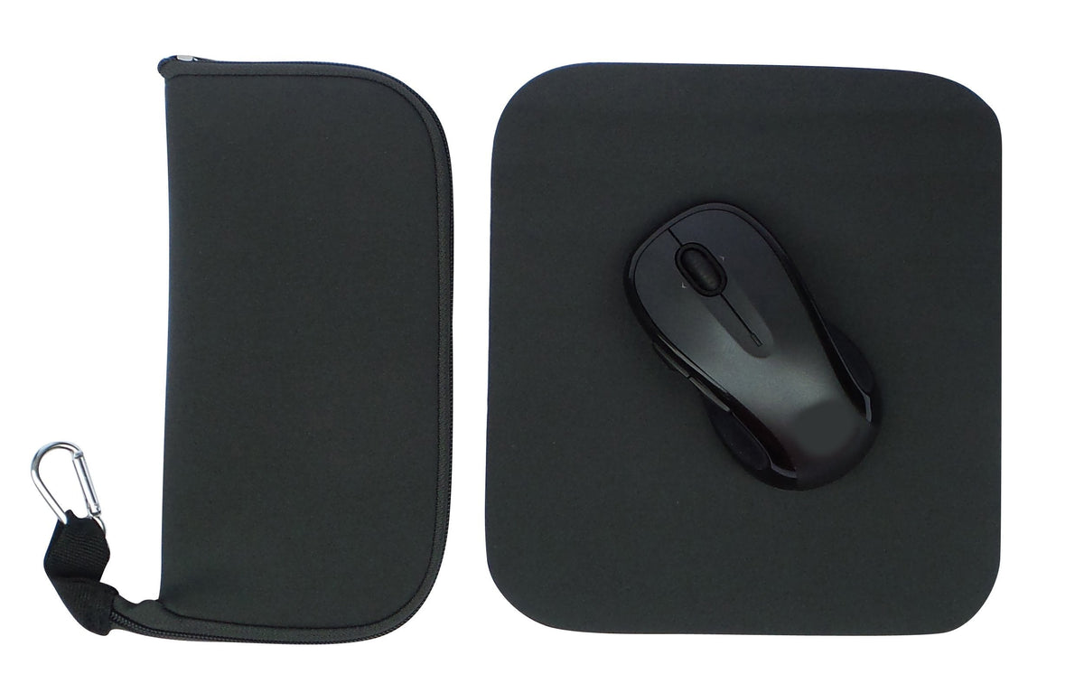 Travel Mouse Case Electronics Organizer Convertible Bag | Laptop Cord Cable Accessory Pouch with Extra Rolled Up Travel Mouse Pad | Pouch Unzips Flat Into Mouse Pad (Solid Black)