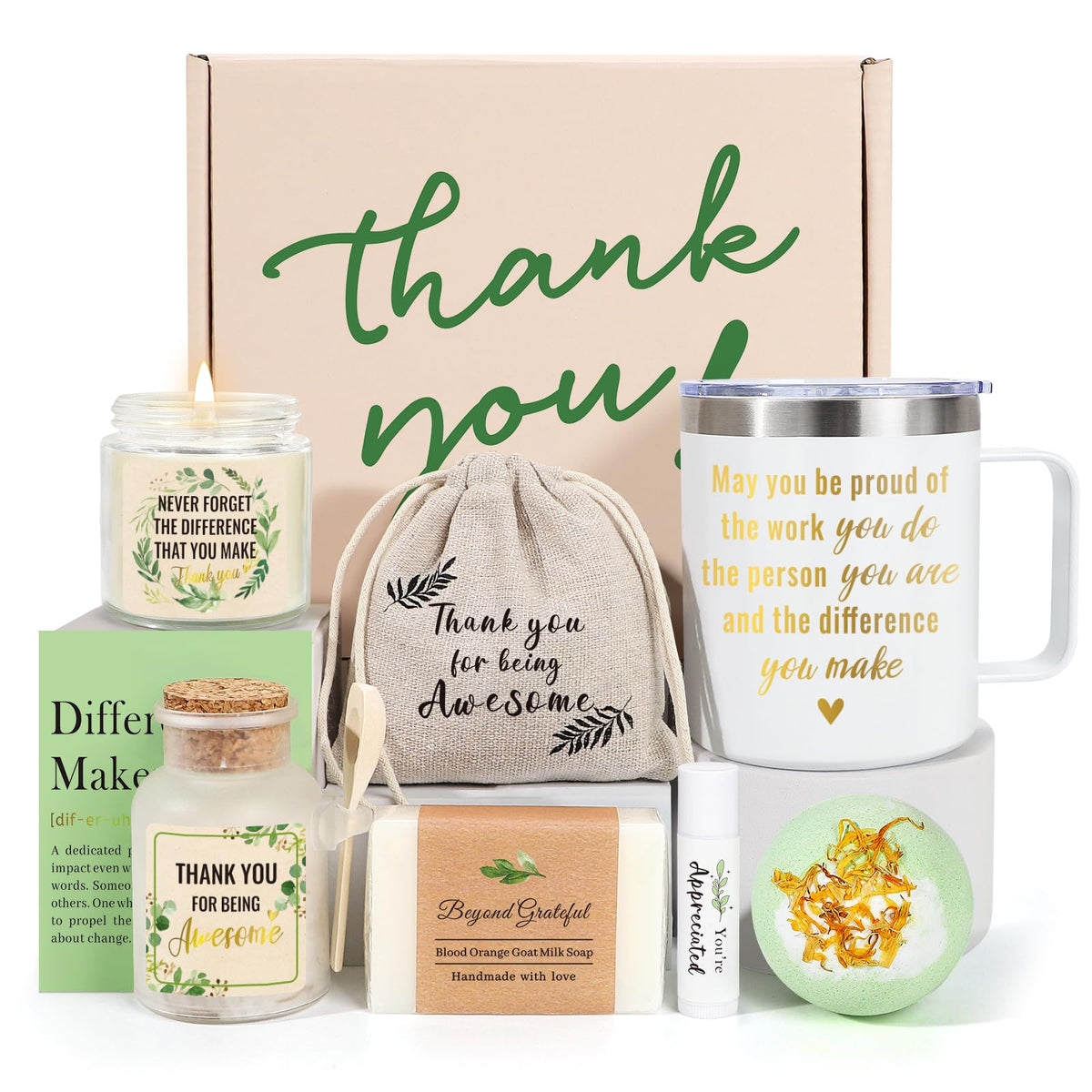 iAOVUEBY Administrative Professionals Day Gifts for Women, Employee Appreciation Gifts, 8PCS Thank You Gift Box with Spa Set, Difference Maker Gift for Coworker, Teacher, Boss, Secretary, Nurse