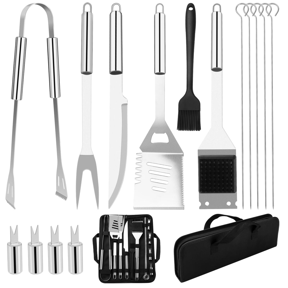 Grill Utensils Set,15 Pcs Stainless Steel BBQ Accessories Set, Portable Professional Grill Tool, Perfect Grill Kit Gift for Outdoor with Bag