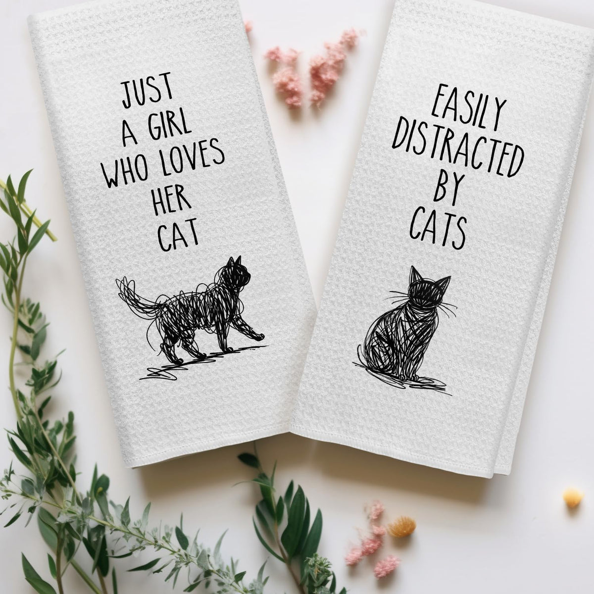 Kemingni Funny Black Cat Kitchen Towels Set of 2, Cat Mom Lady Gifts for Women, Pet Lover Gifts, Easily Distracted by Cats Decorative Hand Dish Tea Towels for Bathroom Kitchen, 16x24 Inch