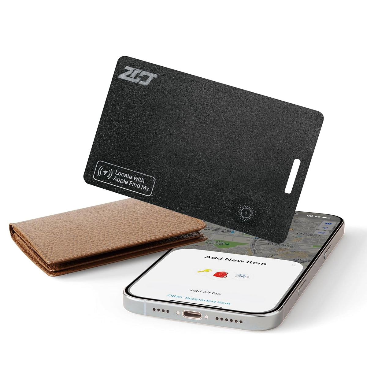 ZCJ Wallet Tracker Card, Compatible with Find My App(iOS Only), for Luggage Tag, Purse, Passport,Key,IP67 Waterproof,Slim Smart Bluetooth Tracking Tag with Key Chain Hole (Recharge Version -1 Pack)