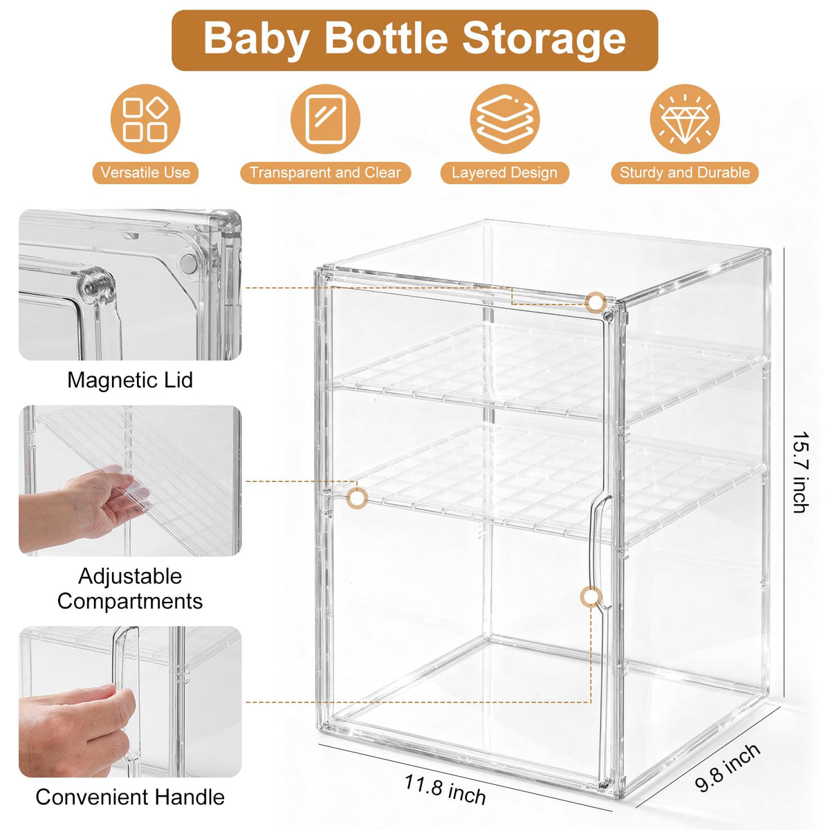 ERTIUANIO Baby Bottle Organizer – 3 Tier Bottle Storage Organizer Baby for Nipples, Pump Parts, Food Jars – Clear Acrylic Bottle Station Organizer for Countertop and Kitchen, Gifts for New Mom
