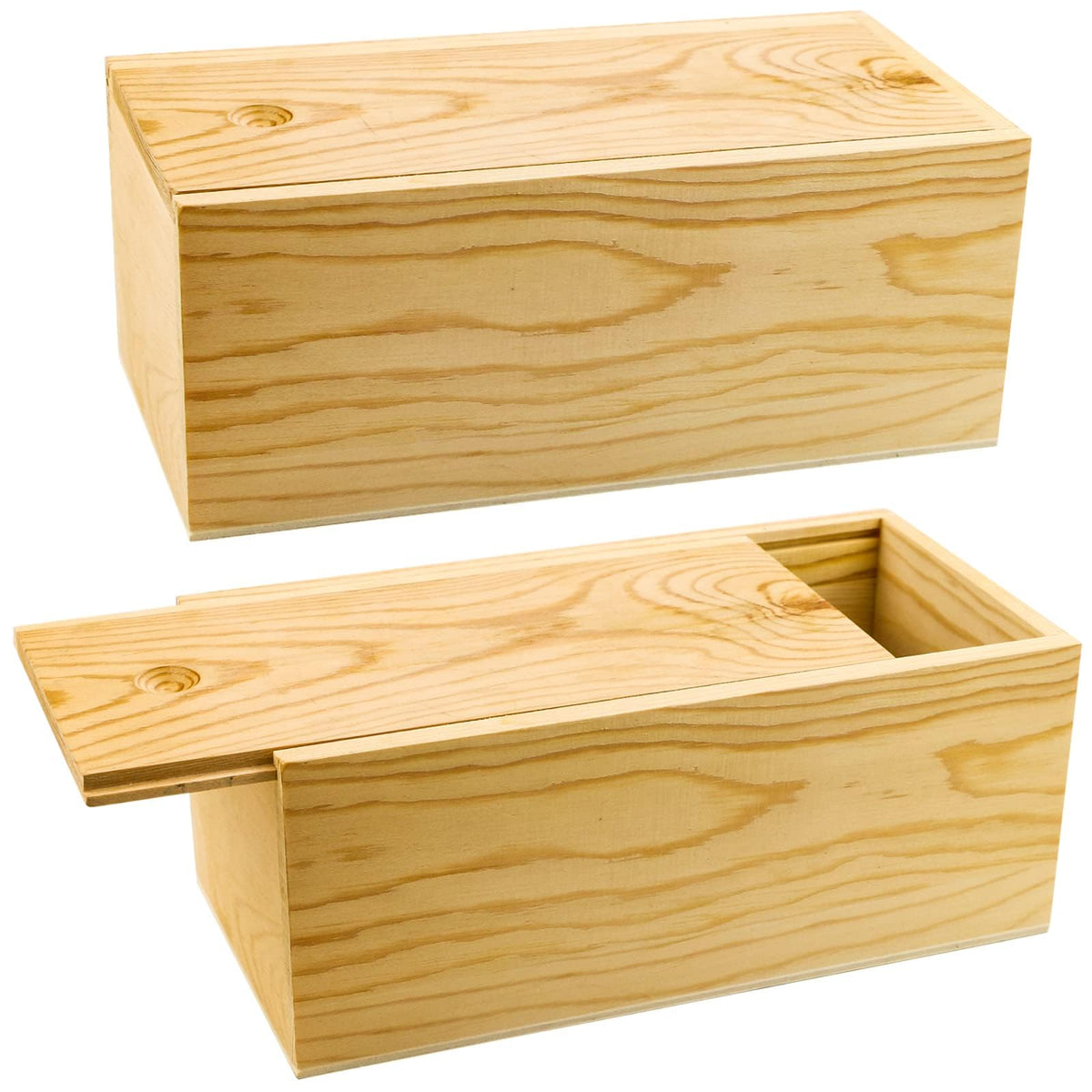 BILLIOTEAM 2 Pack Unfinished Wood Storage Box with Slide Lid,Blank Natural Wood Case Container for Christmas,Wedding,Party,Gift Jewelry Box,DIY Craft,Hobbies,Home Storage(7.87" x 3.94" x 3.15")