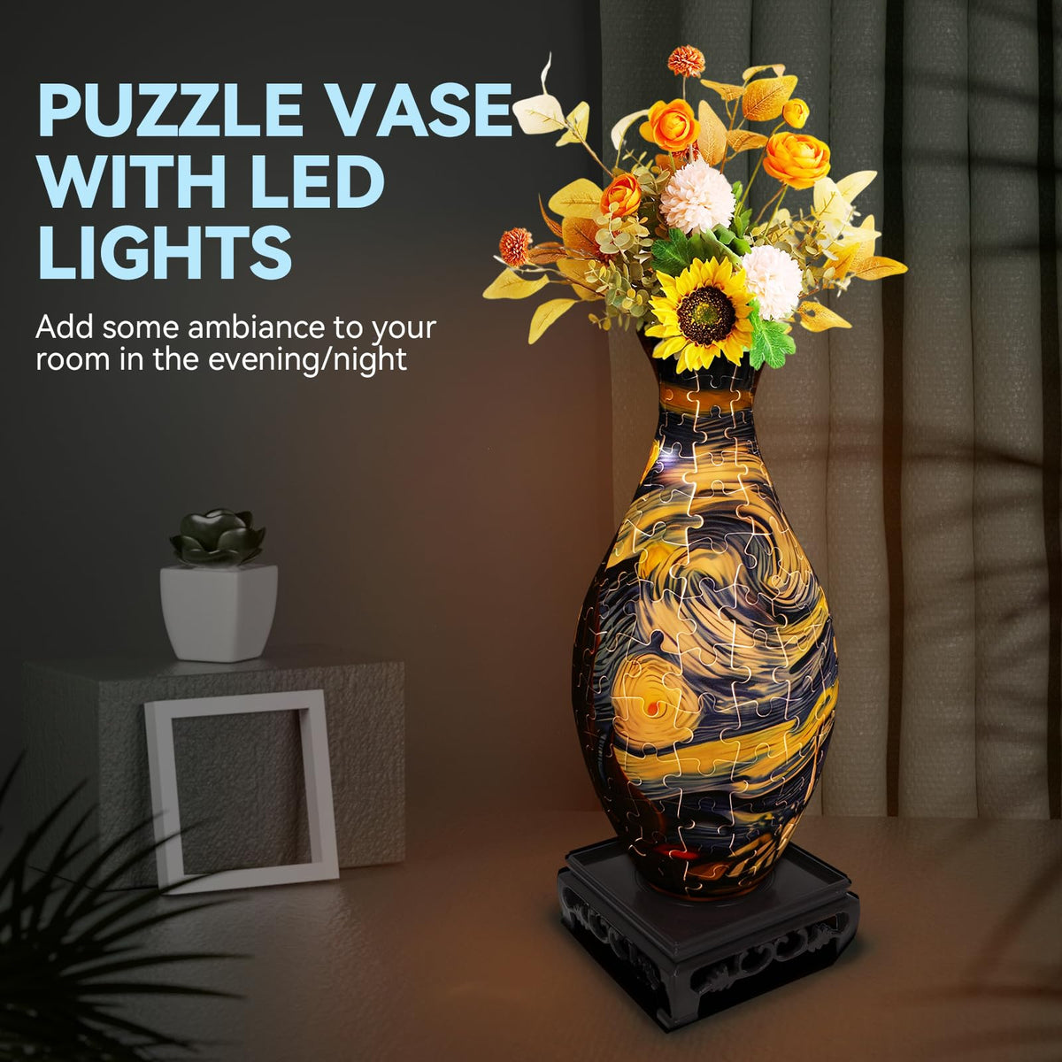 3D Puzzles Vase for Adults, Crafts for Adults, Gifts for Mom, 160 Pieces Plastic DIY Unique Flower Vase with LED Light House Warming Gift Birthday Gifts for Flower Arrangements and Home Decoration