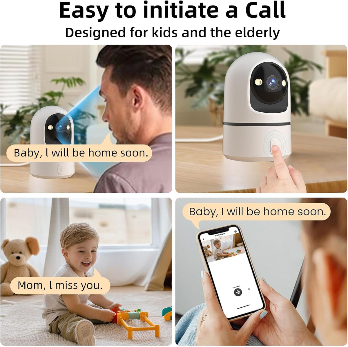 Apone 2.4Ghz 360 WiFi Security Camera Indoor, Baby Monitor Pet Camera for Home Security, One-Touch Call, Smart Motion