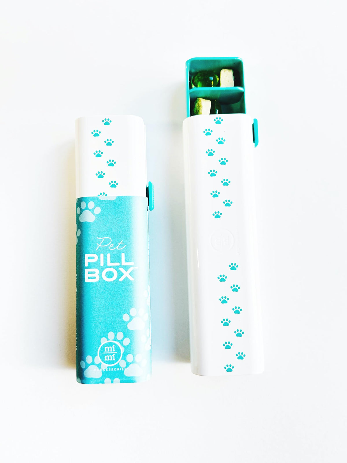 Pet Pill Box Organizer, 7-Day Medicine Container with Paw Print Design, White and Aqua. Pill Container for Vitamin Management, Daily Pill Holder for Dogs and Cats