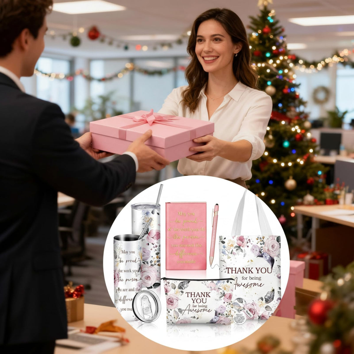 Wiwiqing 6 Pcs Employee Appreciation Gifts for Women, Thank You Gift Set for Coworker, Staff, Teacher, Nurse, Team Recognition Gifts for Work Anniversary, Farewell, Promotion(Chic Style)