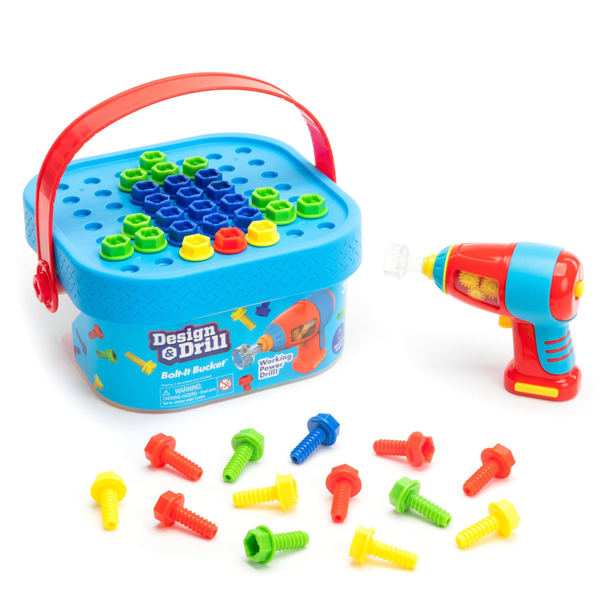 Educational Insights Design & Drill Bolt-It Bucket - Construction Toys & Toddler Tools, Kids Tool Set with Real Electric Drill Toy, Take Apart STEM Set, Building Kits and Gifts for Ages 3+